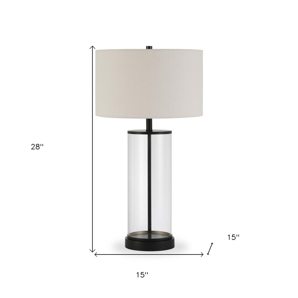28" Black Glass Table Lamp With White Drum Shade. Picture 8