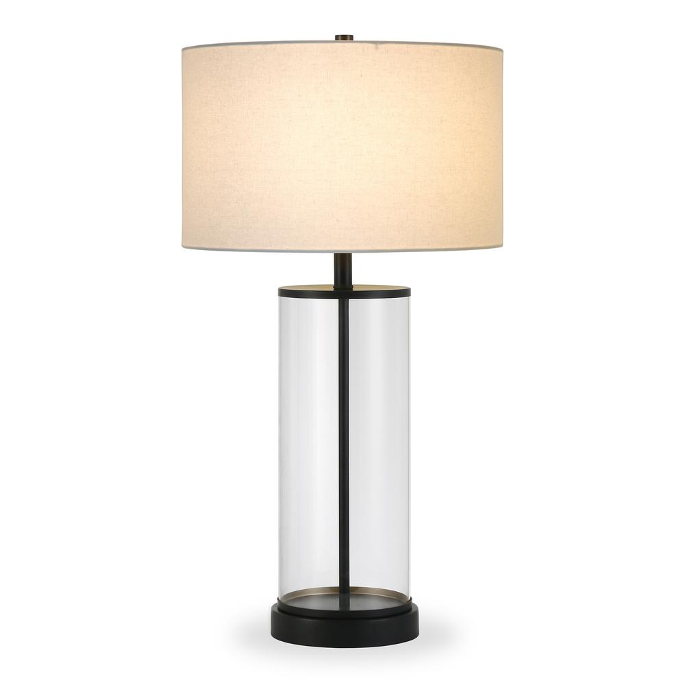 28" Black Glass Table Lamp With White Drum Shade. Picture 2