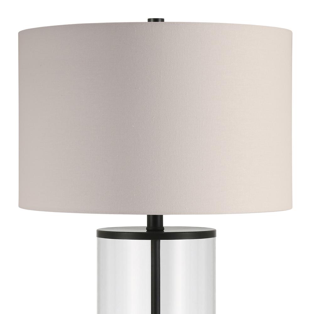 28" Black Glass Table Lamp With White Drum Shade. Picture 3