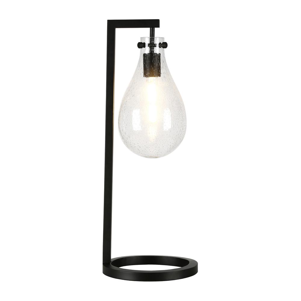 25" Black Metal Desk Table Lamp With Clear Seeded Novelty Shade. Picture 2