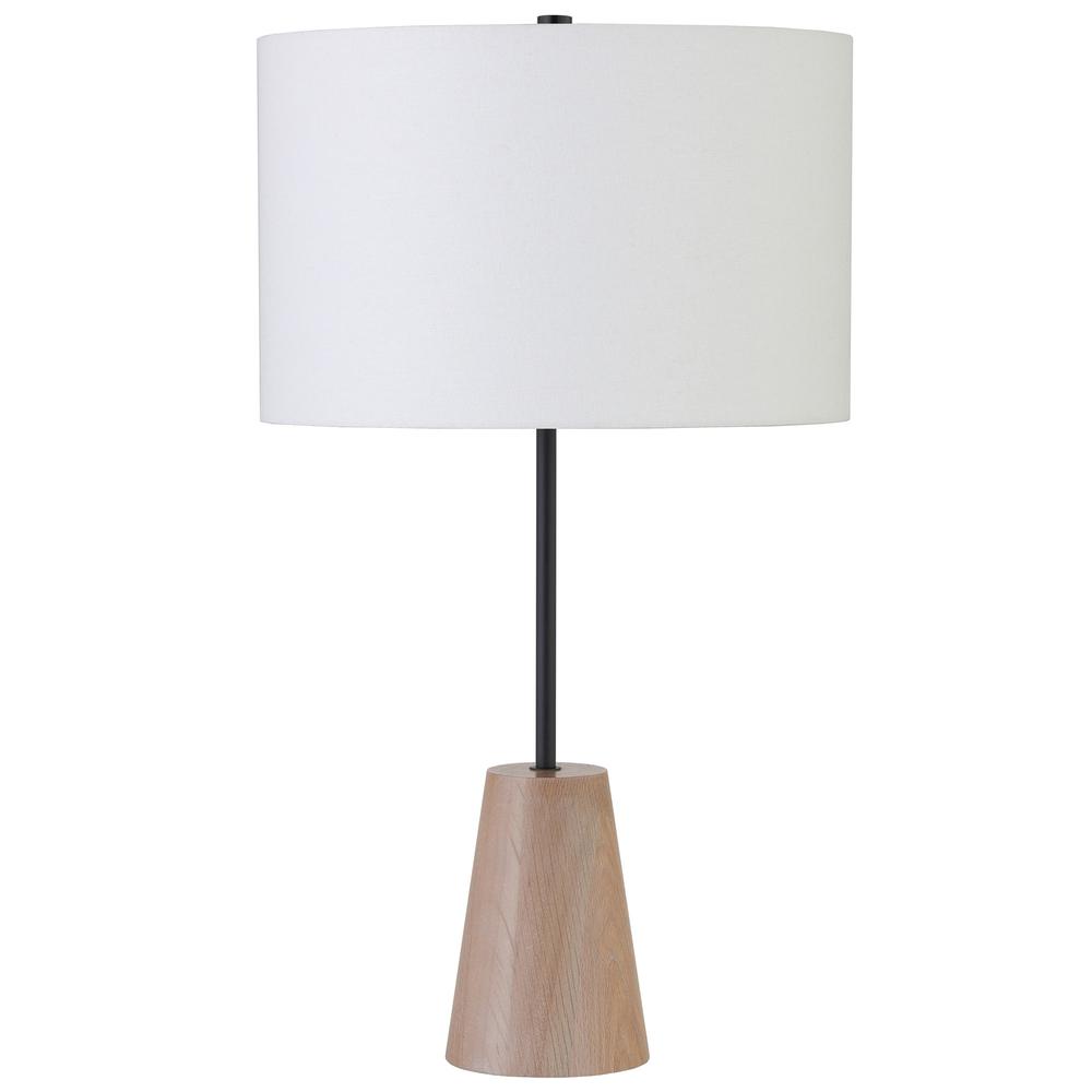 26" Brown and Black Metal Table Lamp With White Drum Shade. Picture 1