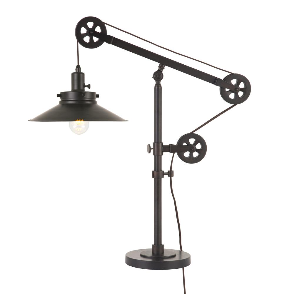 29" Black Metal Desk Table Lamp With Black Cone Shade. Picture 2