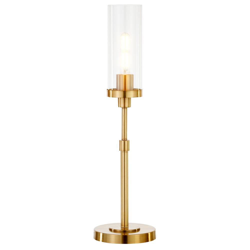 26" Brass Metal Table Lamp With Clear Cylinder Shade. Picture 2