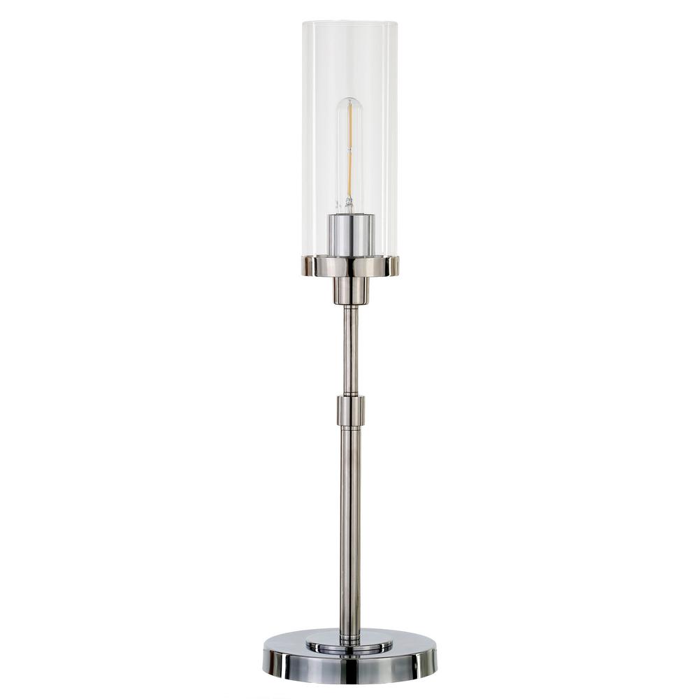 26" Nickel Metal Table Lamp With Clear Cylinder Shade. Picture 1