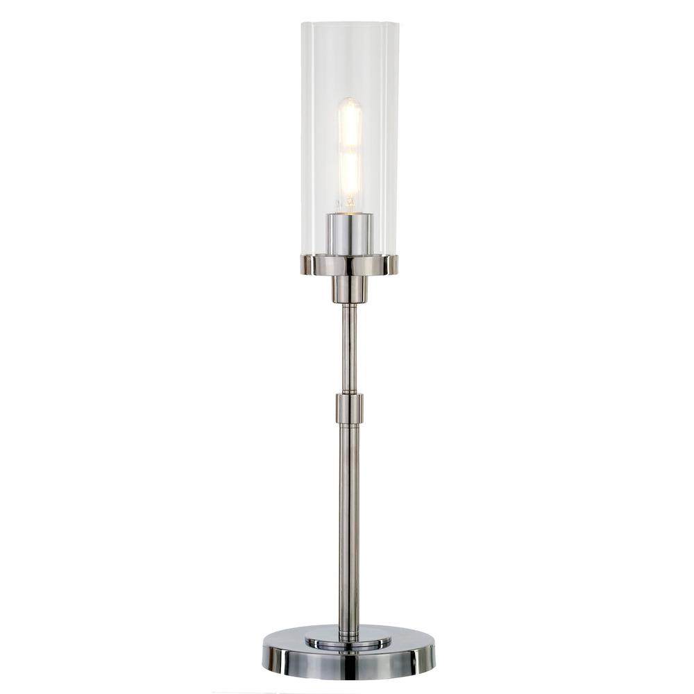 26" Nickel Metal Table Lamp With Clear Cylinder Shade. Picture 2