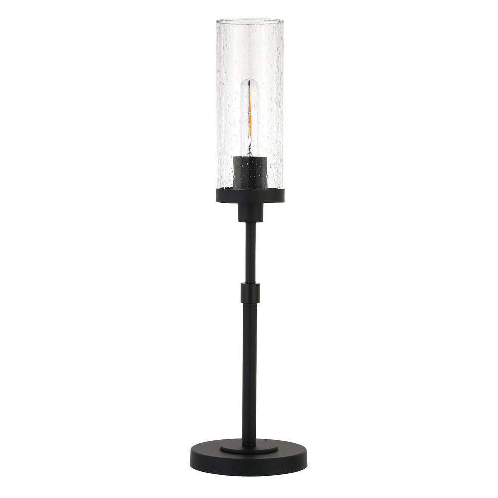 26" Black Metal Table Lamp With Clear Seeded Cylinder Shade. Picture 1