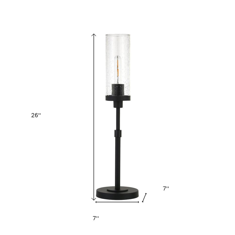 26" Black Metal Table Lamp With Clear Seeded Cylinder Shade. Picture 6