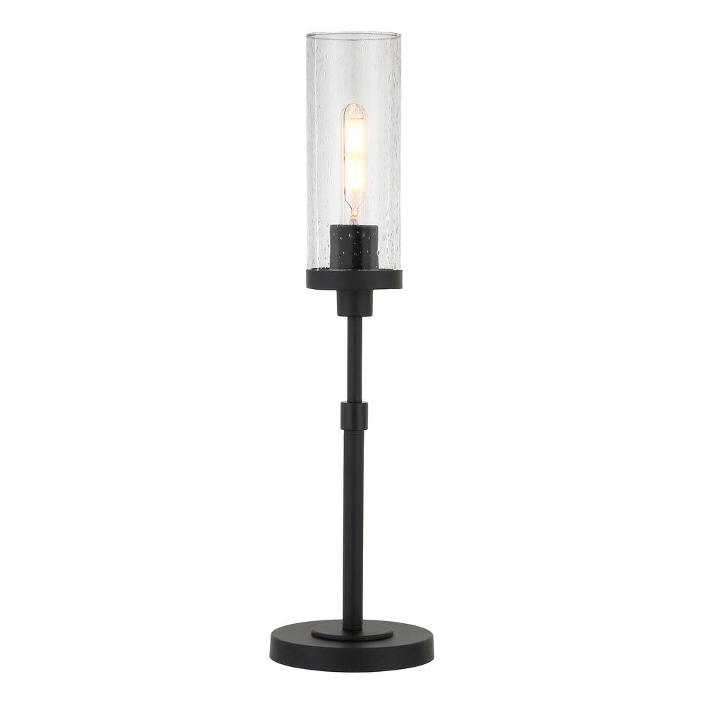 26" Black Metal Table Lamp With Clear Seeded Cylinder Shade. Picture 2