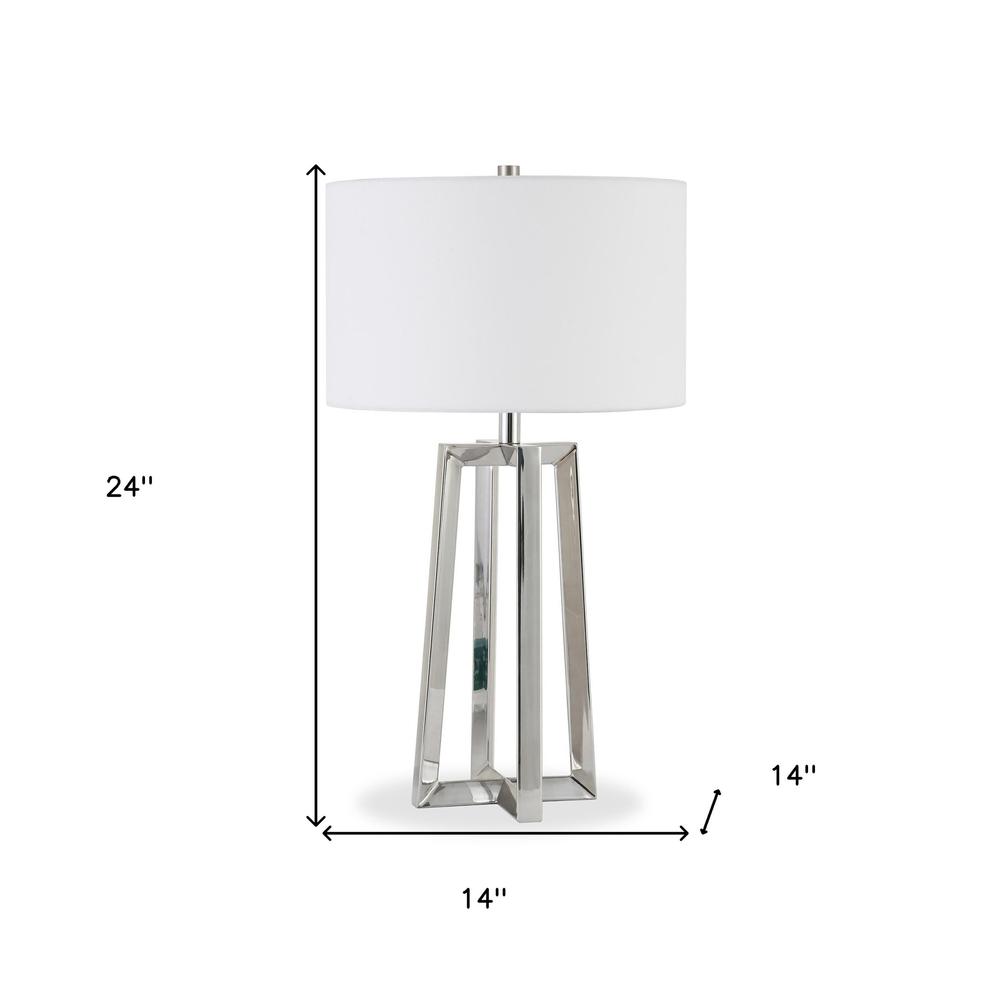24" Nickel Metal Table Lamp With White Drum Shade. Picture 6