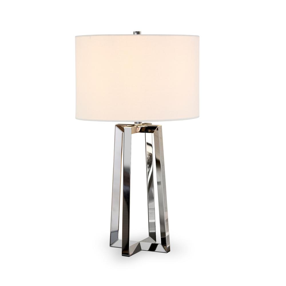 24" Nickel Metal Table Lamp With White Drum Shade. Picture 2