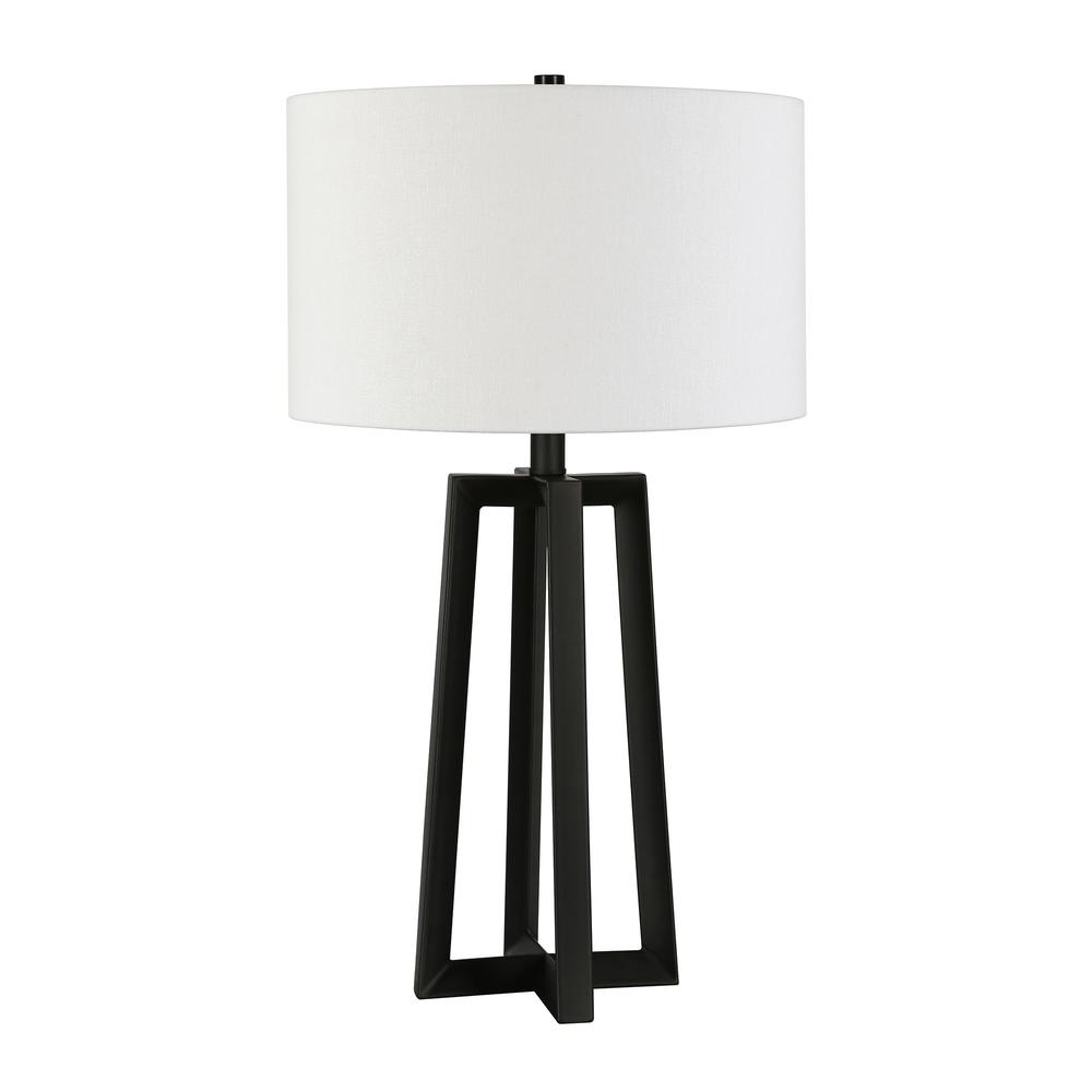 24" Black and White Metal Table Lamp With White Drum Shade. Picture 1