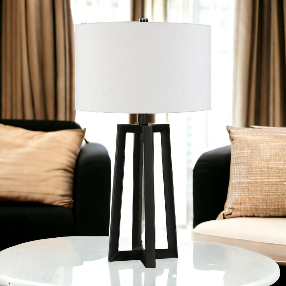 24" Black and White Metal Table Lamp With White Drum Shade. Picture 3