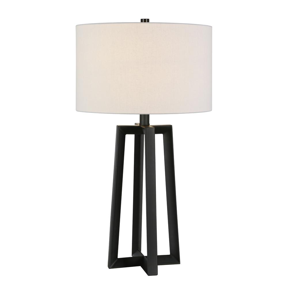 24" Black and White Metal Table Lamp With White Drum Shade. Picture 2