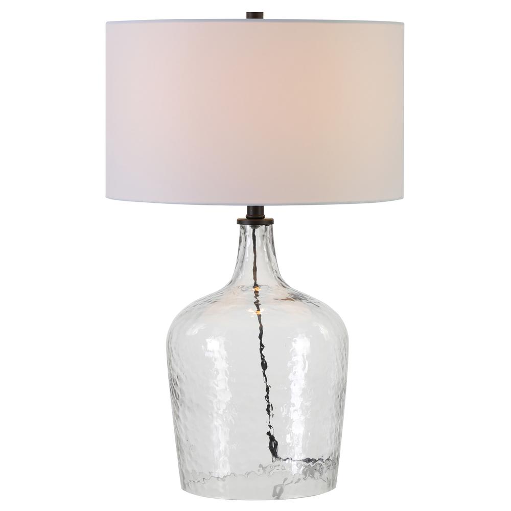 24" Clear Glass Table Lamp With White Drum Shade. Picture 2