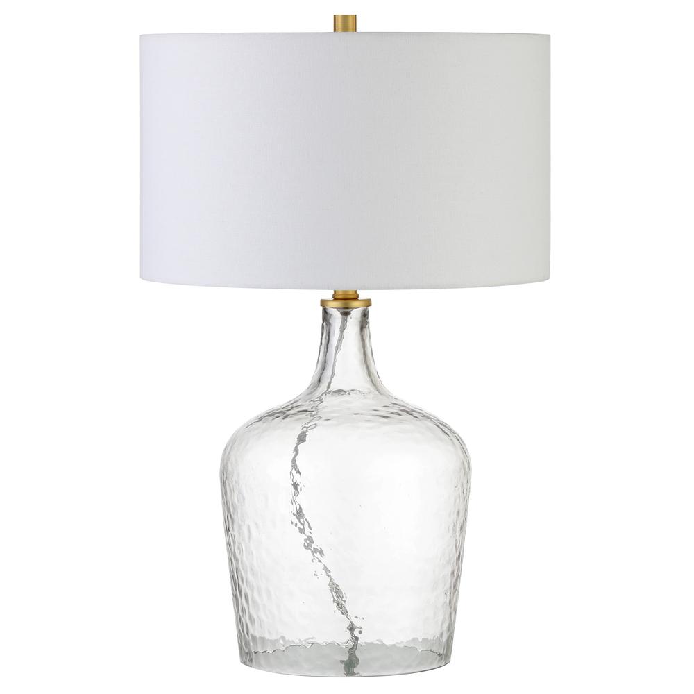 24" Clear Glass Table Lamp With White Drum Shade. Picture 1