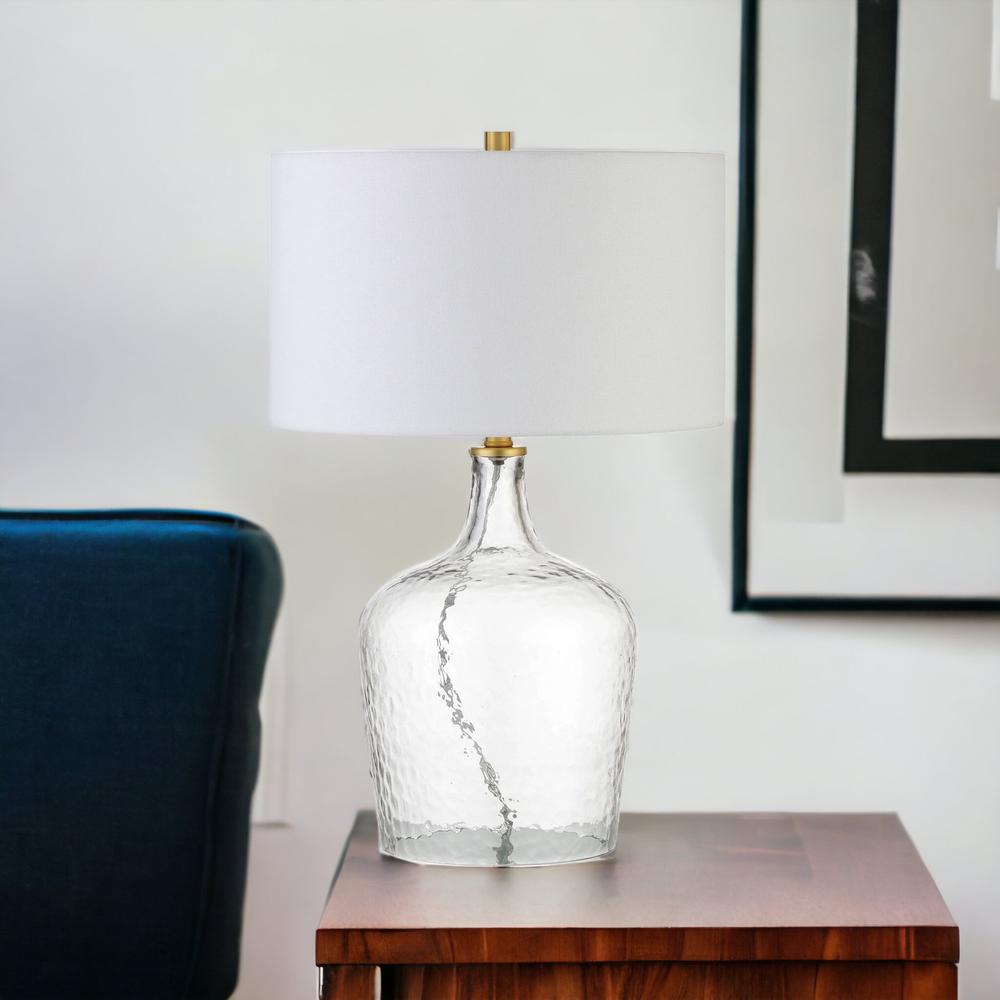 24" Clear Glass Table Lamp With White Drum Shade. Picture 3