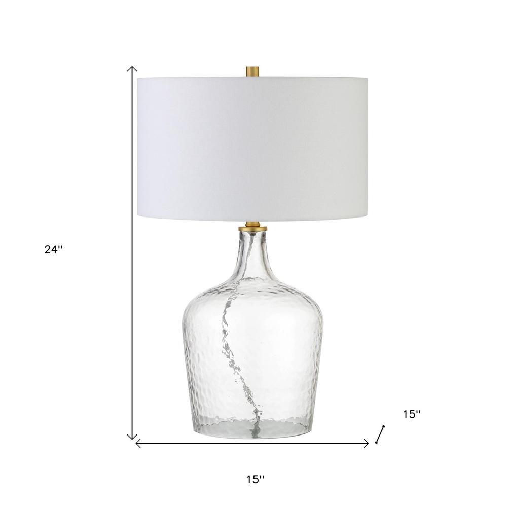 24" Clear Glass Table Lamp With White Drum Shade. Picture 5