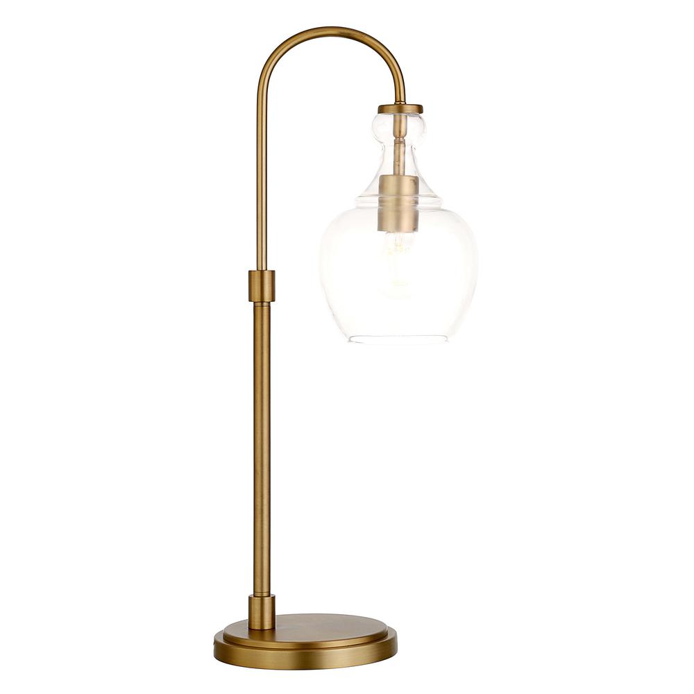 27" Brass Metal Arched Table Lamp With Clear Dome Shade. Picture 2