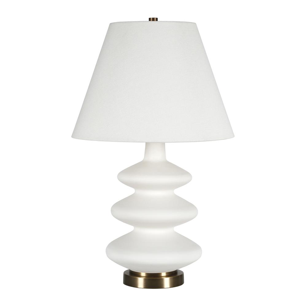 26" Gold and White Glass Table Lamp With White Empire Shade. Picture 1
