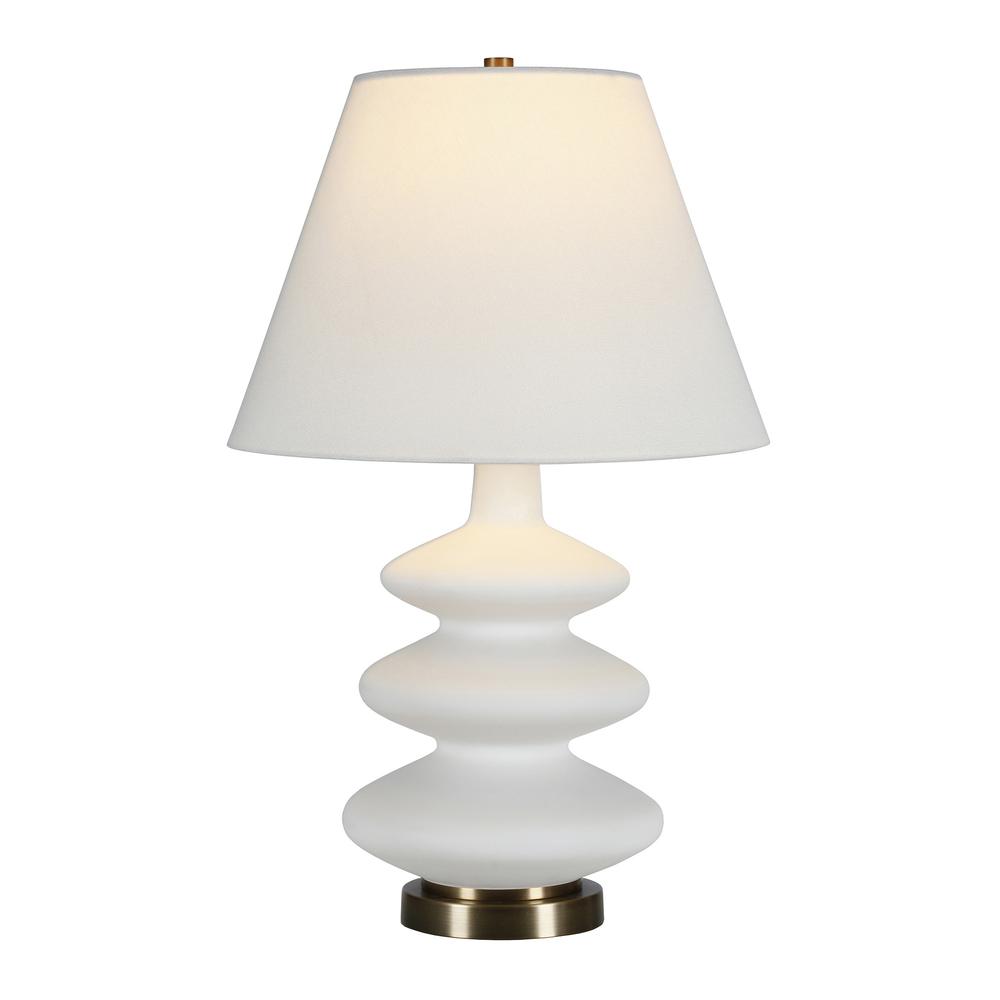 26" Gold and White Glass Table Lamp With White Empire Shade. Picture 2