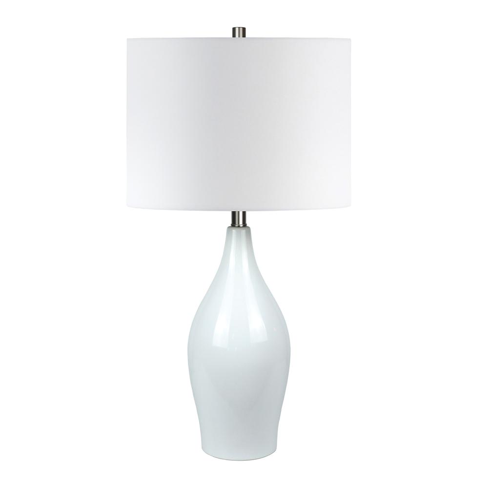 28" White Porcelain Table Lamp With White Drum Shade. Picture 1