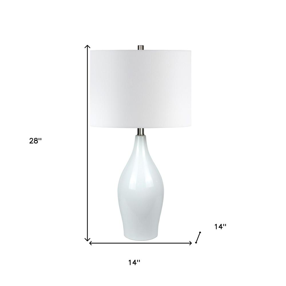 28" White Porcelain Table Lamp With White Drum Shade. Picture 6