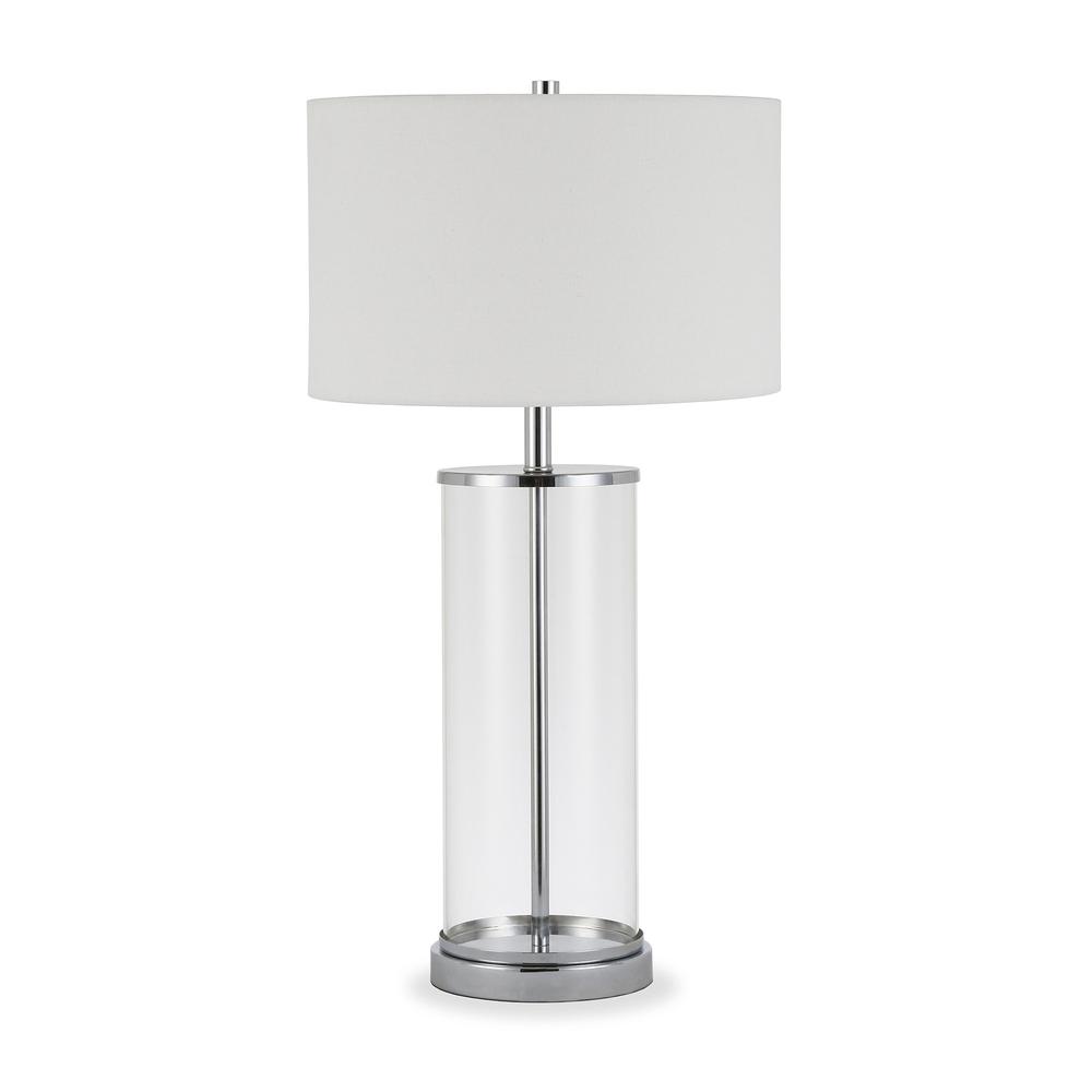 28" Nickel Glass Table Lamp With White Drum Shade. Picture 1