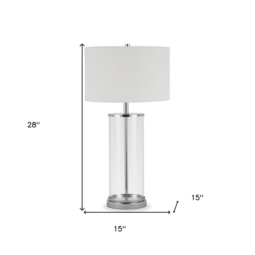 28" Nickel Glass Table Lamp With White Drum Shade. Picture 6