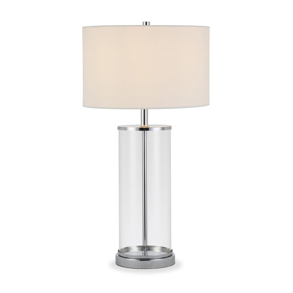 28" Nickel Glass Table Lamp With White Drum Shade. Picture 2