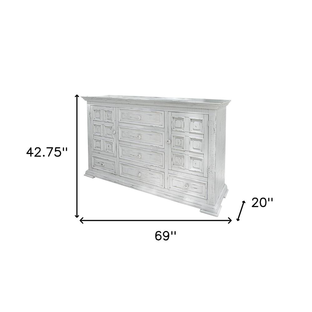 69" White Solid Wood Six Drawer Triple Dresser. Picture 6