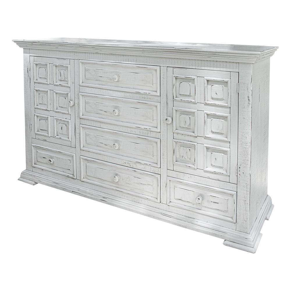 69" White Solid Wood Six Drawer Triple Dresser. Picture 1