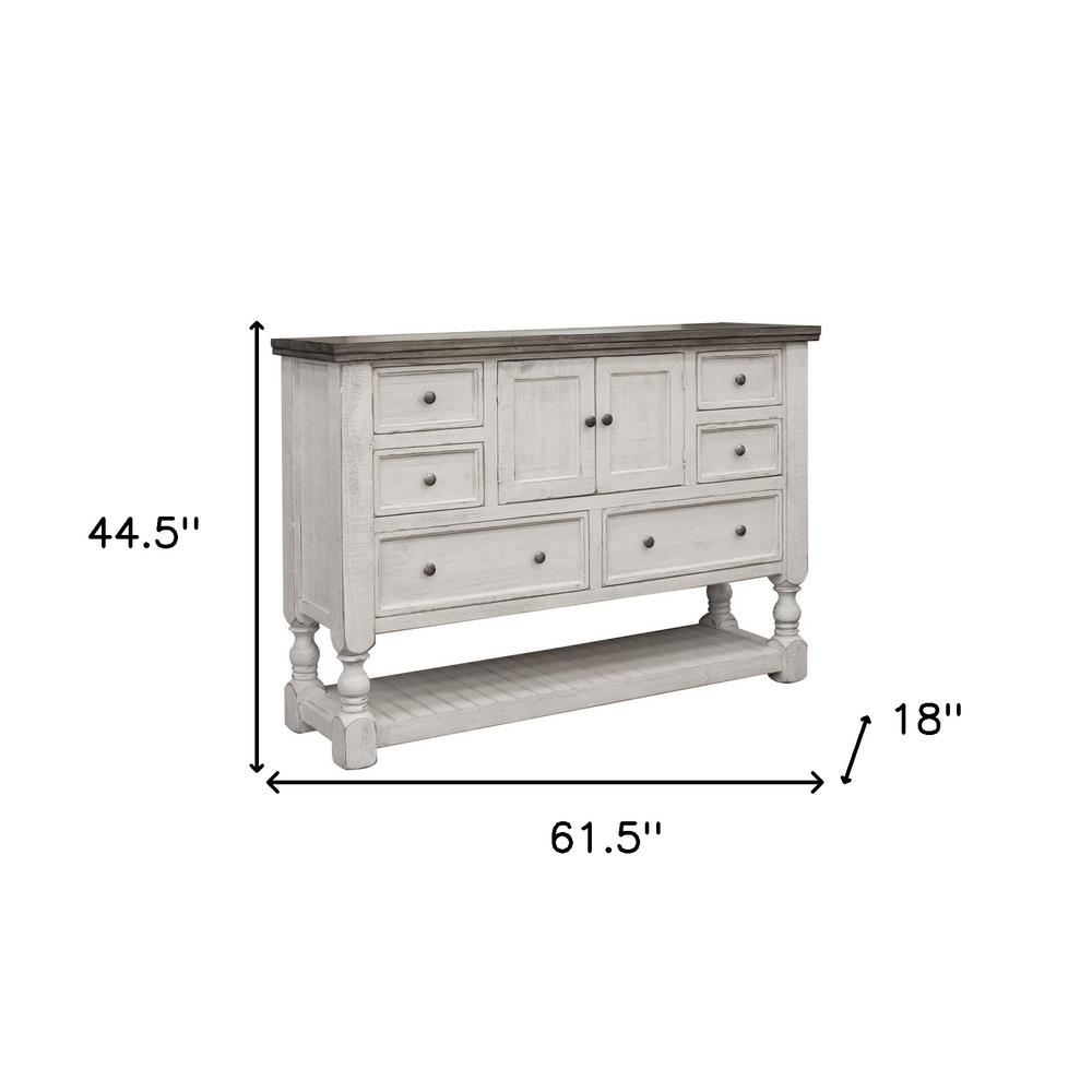 62" Gray and Ivory Solid Wood Six Drawer Triple Dresser. Picture 5