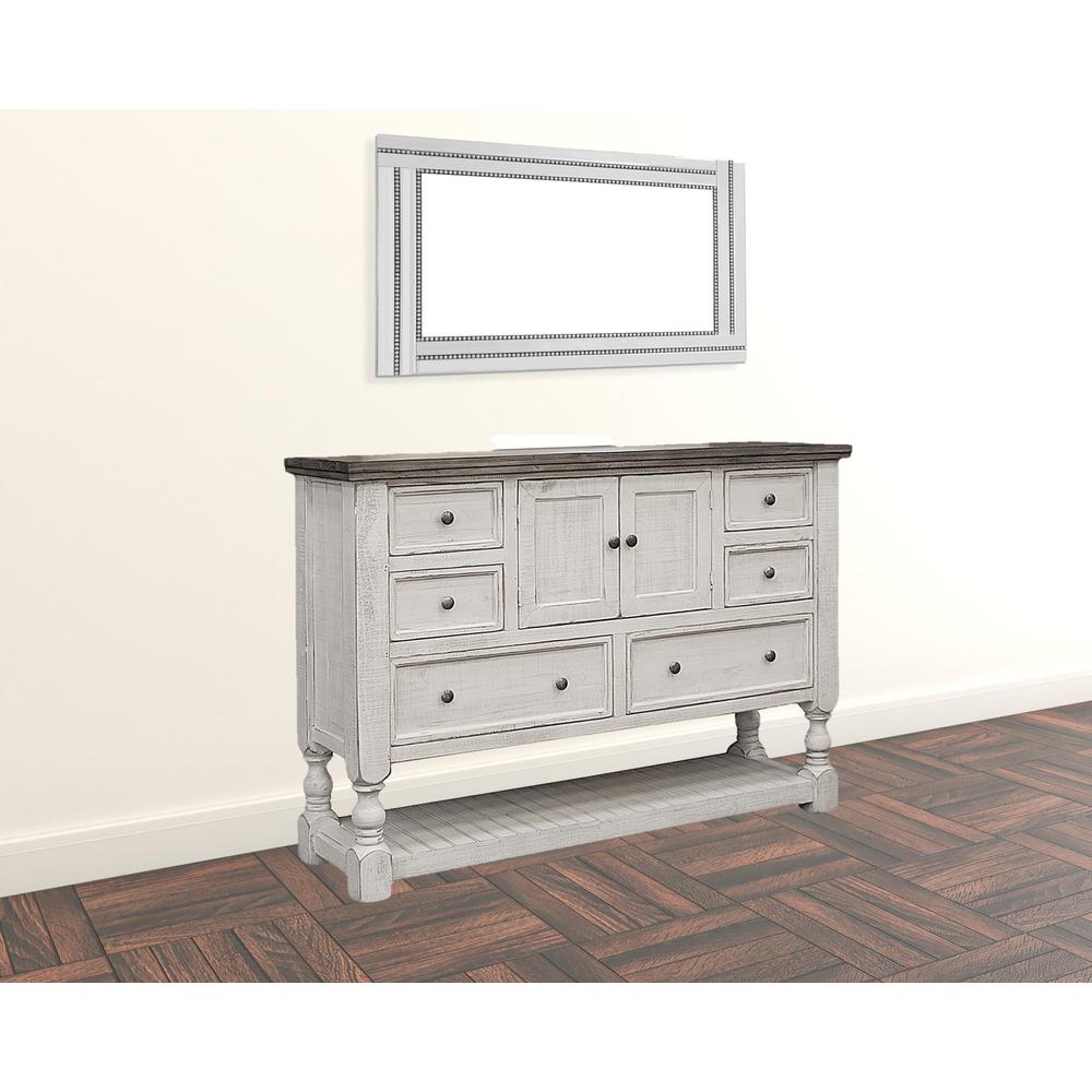 62" Gray and Ivory Solid Wood Six Drawer Triple Dresser. Picture 2
