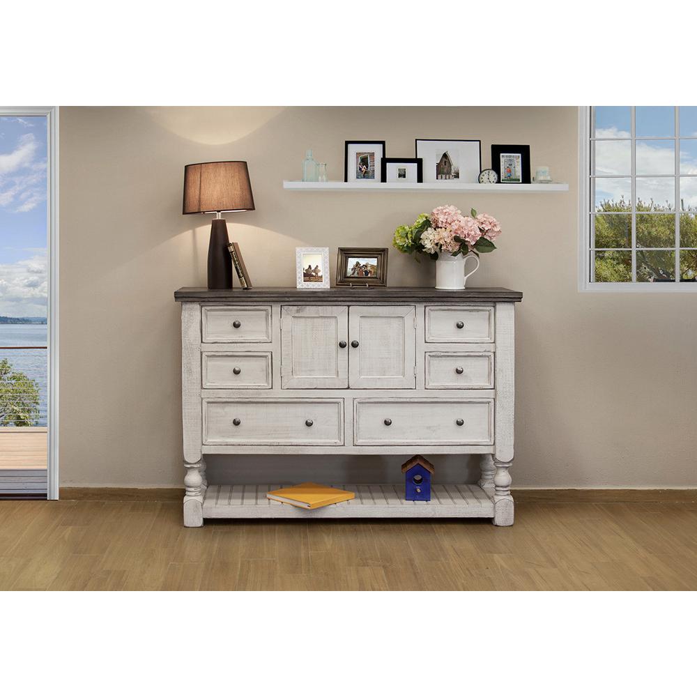 62" Gray and Ivory Solid Wood Six Drawer Triple Dresser. Picture 4