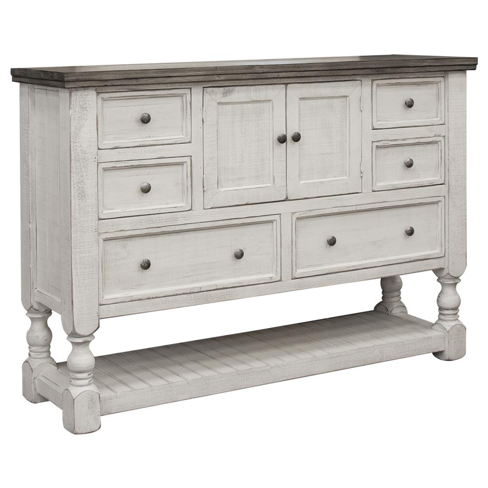 62" Gray and Ivory Solid Wood Six Drawer Triple Dresser. Picture 1
