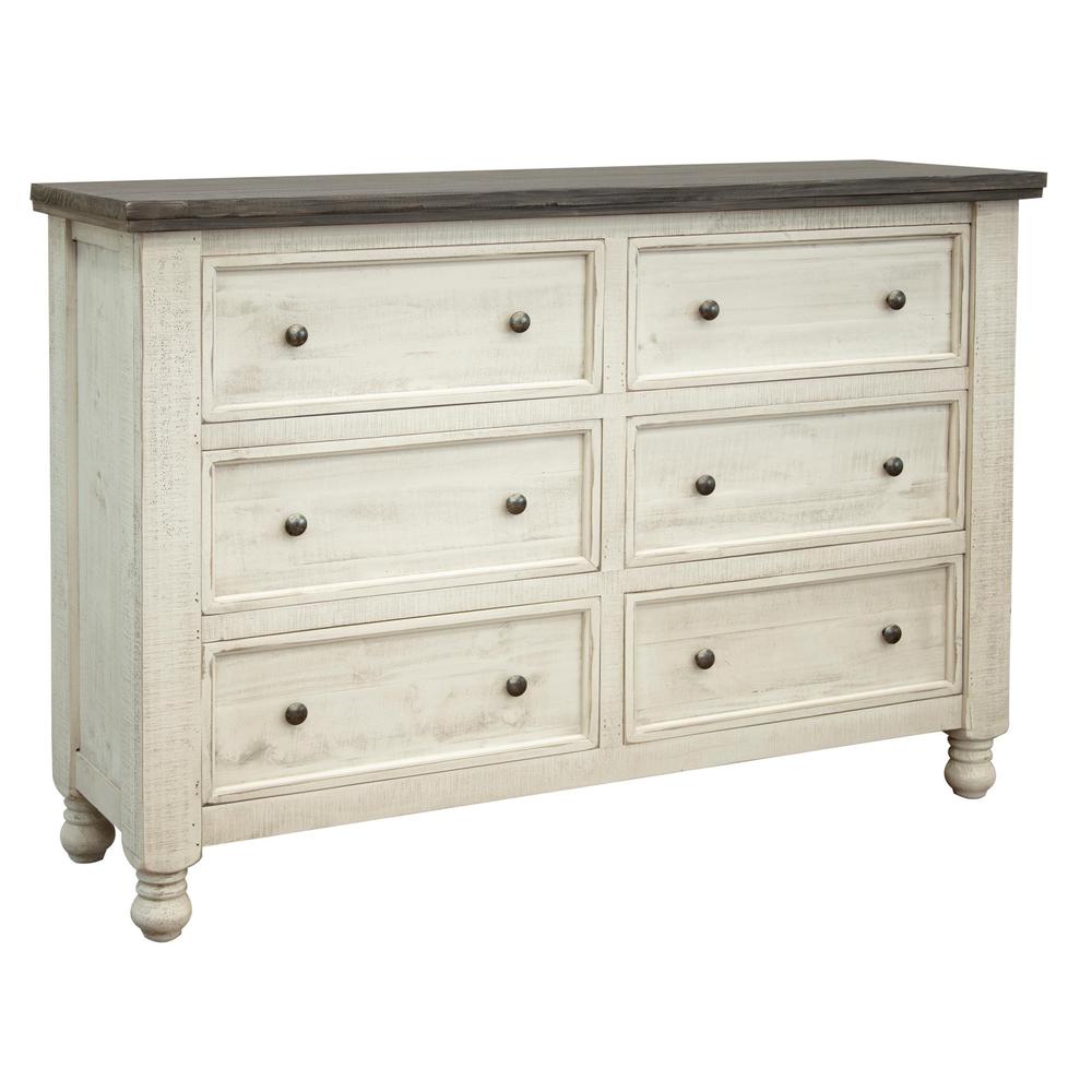 62" Gray and Ivory Solid Wood Six Drawer Double Dresser. Picture 1