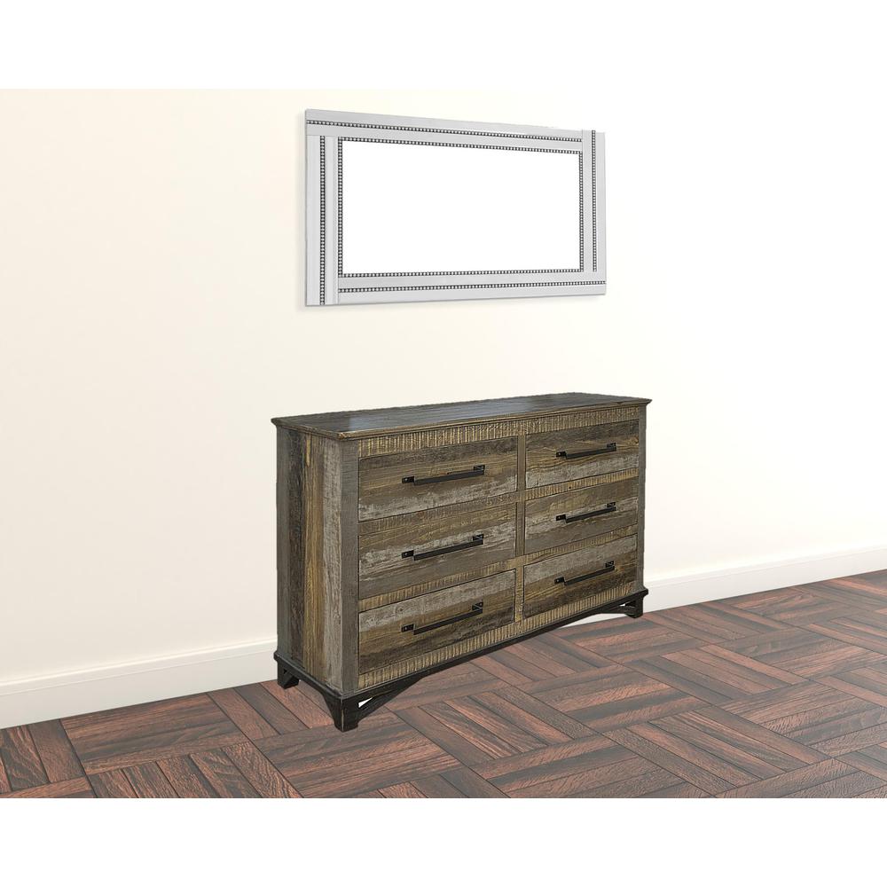 62" Brown Solid Wood Six Drawer Double Dresser. Picture 2
