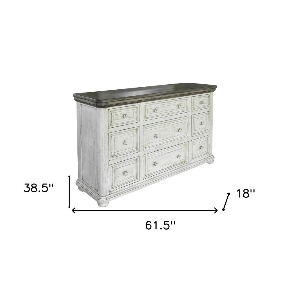 62" Gray and Ivory Solid Wood Nine Drawer Triple Dresser. Picture 5