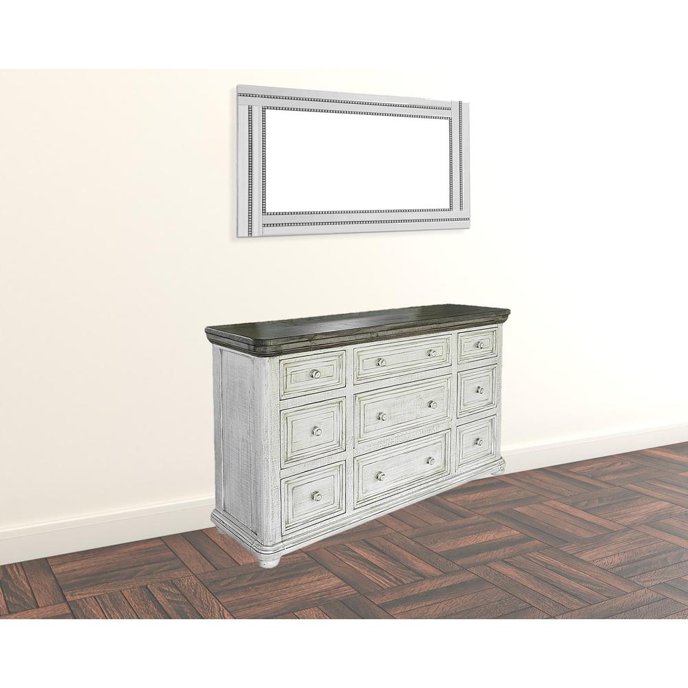 62" Gray and Ivory Solid Wood Nine Drawer Triple Dresser. Picture 2