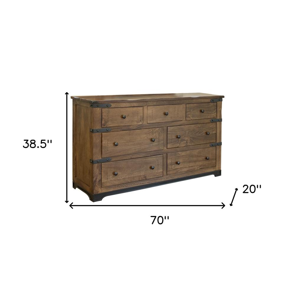 70" Natural Solid Wood Seven Drawer Triple Dresser. Picture 5