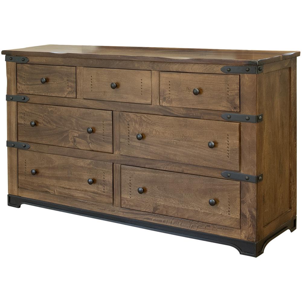 70" Natural Solid Wood Seven Drawer Triple Dresser. Picture 3