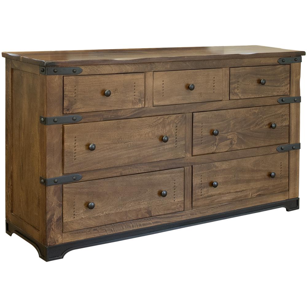 70" Natural Solid Wood Seven Drawer Triple Dresser. Picture 1