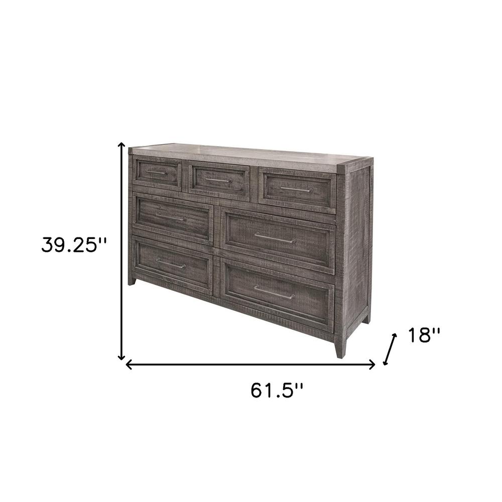 62" Gray Solid Wood Seven Drawer Triple Dresser. Picture 5