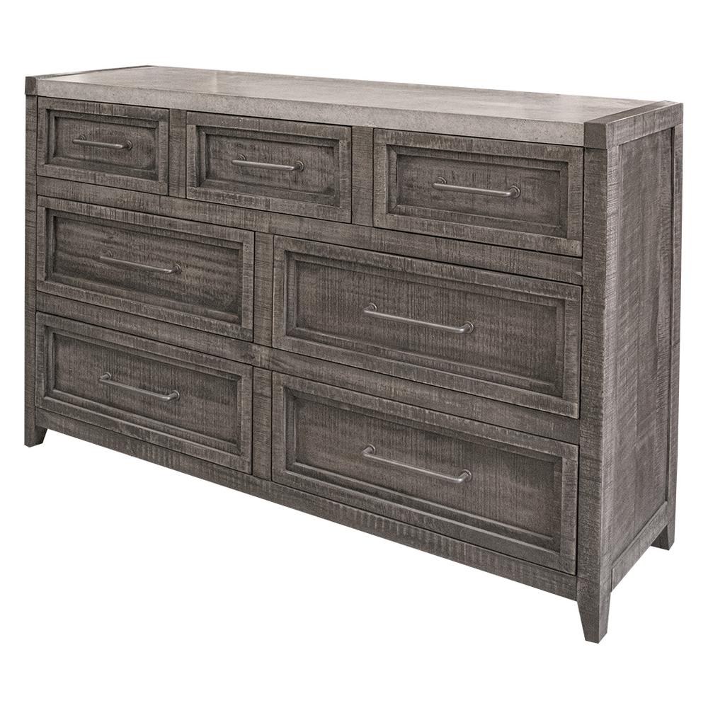62" Gray Solid Wood Seven Drawer Triple Dresser. Picture 1