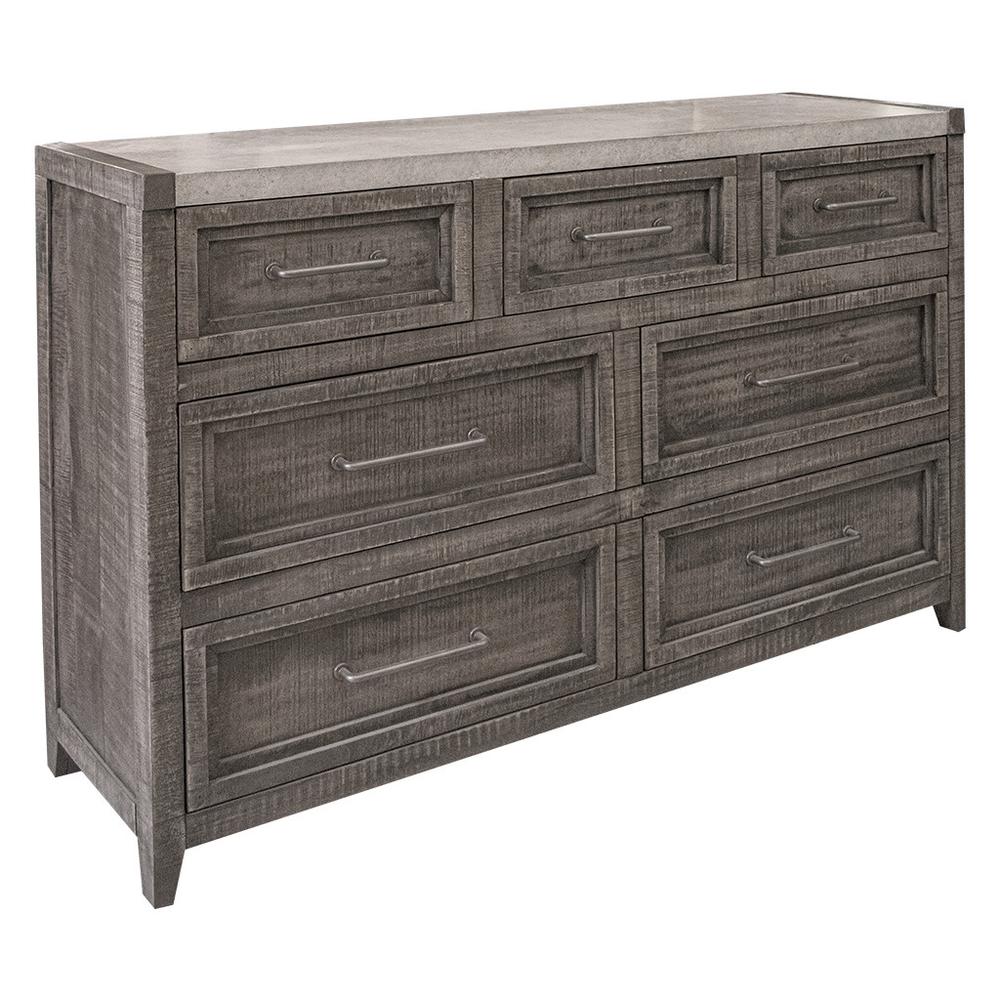 62" Gray Solid Wood Seven Drawer Triple Dresser. Picture 3