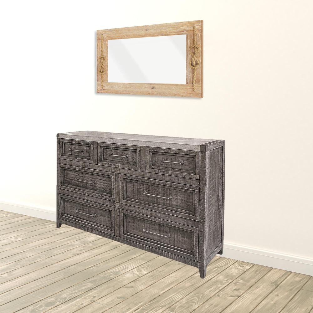 62" Gray Solid Wood Seven Drawer Triple Dresser. Picture 2