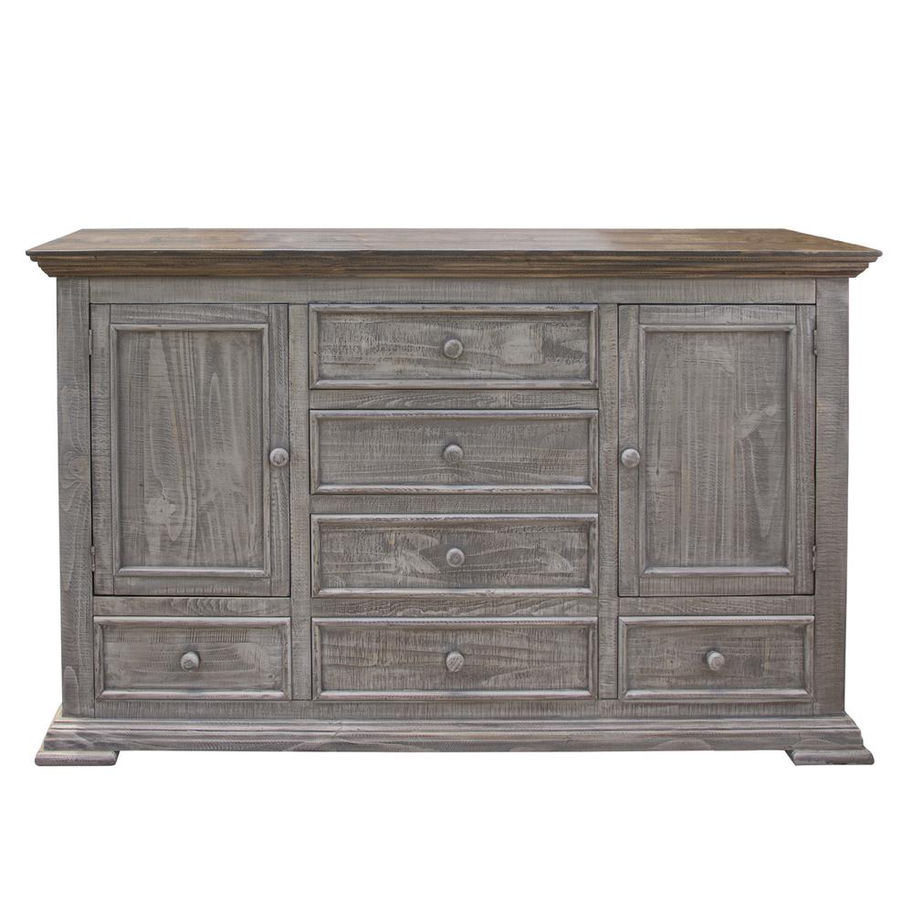 69" Gray Solid Wood Six Drawer Triple Dresser. Picture 1