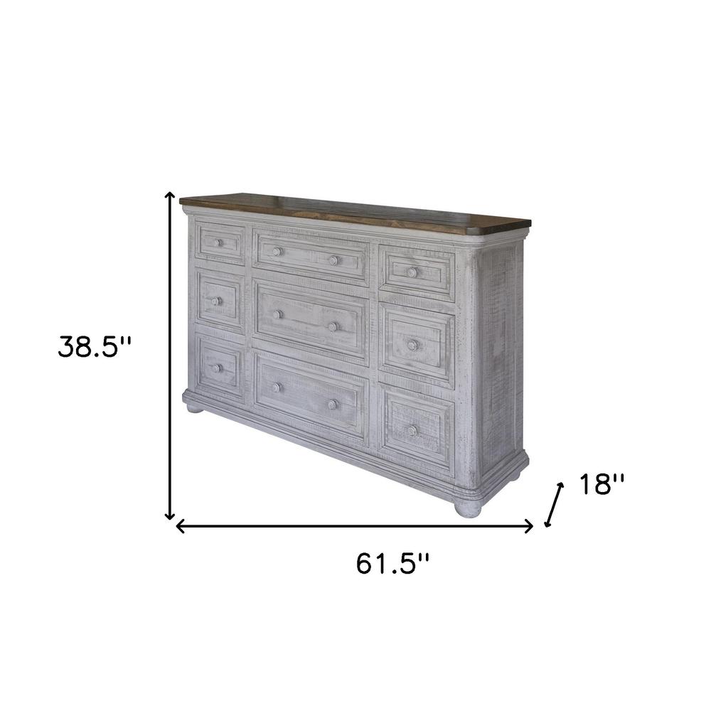 62" Gray Solid Wood Nine Drawer Triple Dresser. Picture 5