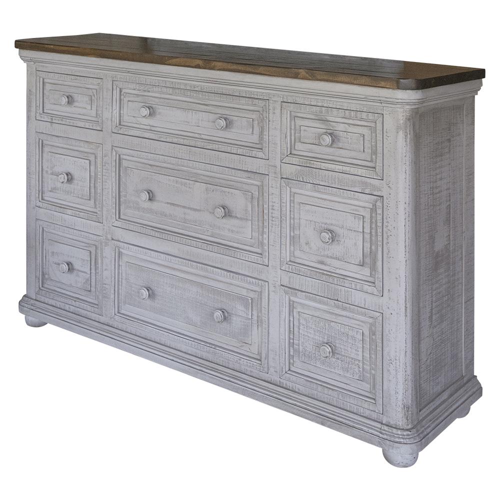 62" Gray Solid Wood Nine Drawer Triple Dresser. Picture 1