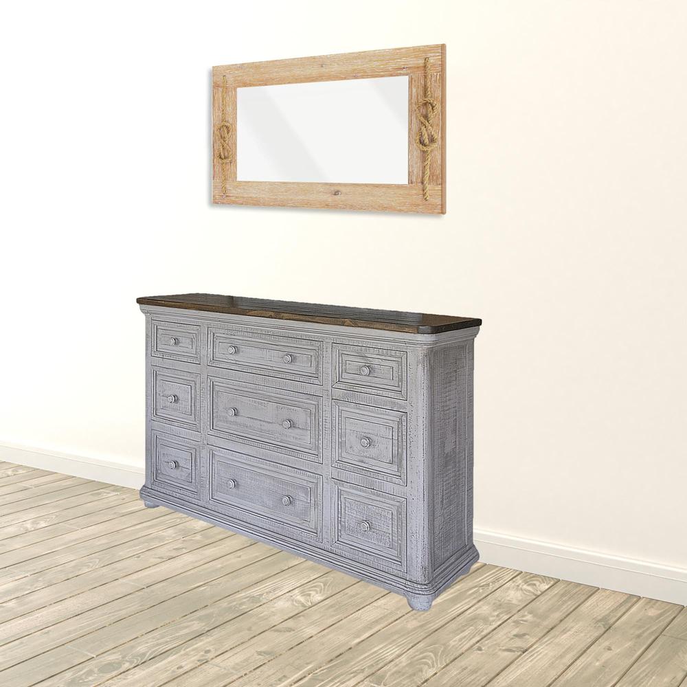 62" Gray Solid Wood Nine Drawer Triple Dresser. Picture 2